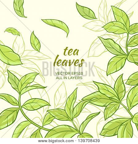 vector illustration with green tea leaves on color background
