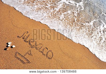 The  Mexico sign in the sand beach