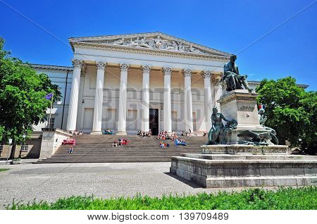 BUDAPEST HUNGARY - MAY 31: Facade of national museum of Budapest on May 31 2016. Budapest it the capital and largest city of Hungary.