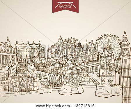 Engraving vintage hand drawn vector United Kingdom London Sketch