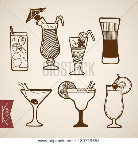 Engraving vintage hand drawn vector cocktail alcohol Sketch