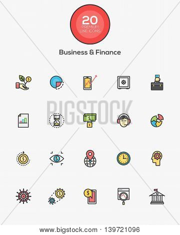Set of Flat Line Color Business and Finance icons. Vector