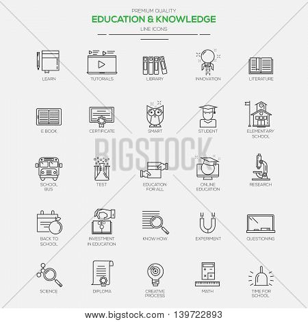 Flat Line Modern icons for Education and Knowledge. Vector