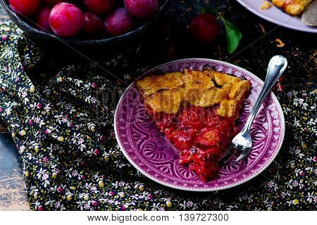 gallet with bran and plum style rustic. selective focus