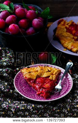 gallet with bran and plum style rustic. selective focus
