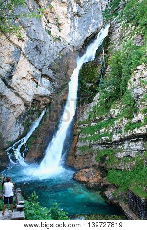 Savica waterfall near Bohinj Lake in Slovenia.