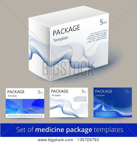 Set of medicine package design with 3d-template. Package of drugs. 100 vector - easy to use. Vector illustration.