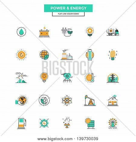 Set of Modern Flat Line icon Concept of Power and Energy use in Web Project and Applications. Vector Illustration