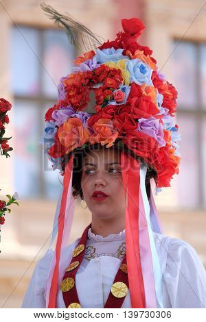 ZAGREB, CROATIA - JULY 24: Members of folk group from Borovo, Croatia during the 50th International Folklore Festival in center of Zagreb, Croatia on July 24, 2016