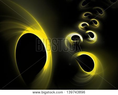Abstract fractal yellow chain on the black background