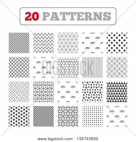 Ornament patterns, diagonal stripes and stars. Angle 180-315 degrees icons. Geometry math signs symbols. Full complete rotation arrow. Geometric textures. Vector