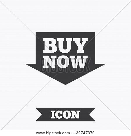 Buy now sign icon. Online buying arrow button. Graphic design element. Flat buying symbol on white background. Vector