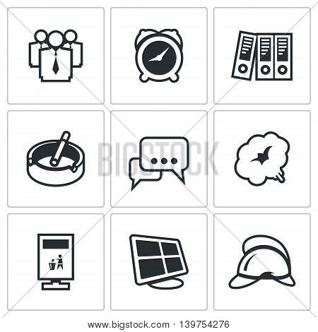 People, Clock, Folders, Ashtray, Dialogue, Recycling, Monitor, Fire Helmet.