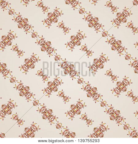 Diagonal seamless floral pattern on light beige background