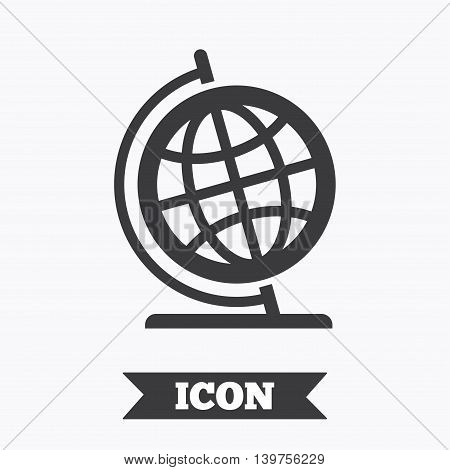 Globe sign icon. Geography symbol. Globe on stand for studying. Graphic design element. Flat globe symbol on white background. Vector