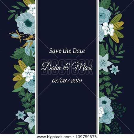 Cute wedding invitation to celebration on card with flowers decoration vector illustration. Wedding invintation card template. Flower leaf bunch. Wedding invintation. Flowers card. Layout of wedding invitation card. Flowers on frame. Wedding invintation d