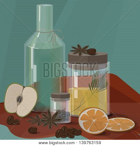 Spa relaxing set with apple , coffee and orange