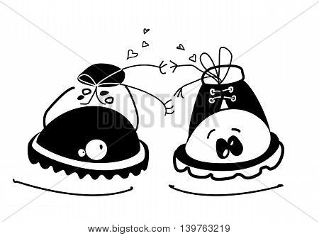 Funny shoes loved each other and reach