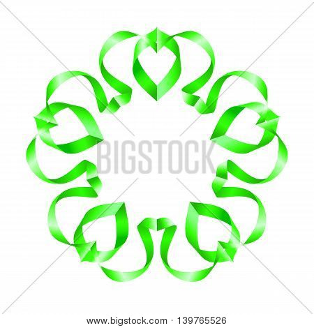 Green flower of swirled ribbons on white background