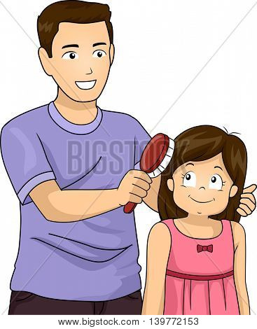 Illustration of a Father Brushing the Hair of His Daughter
