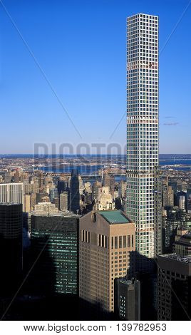 New York City, USA - November 22, 2015: 432 Park Avenue - second tallest building in NYC tallest residential building in the world; 16th-tallest building in the world; 3rd-tallest building in the United States.