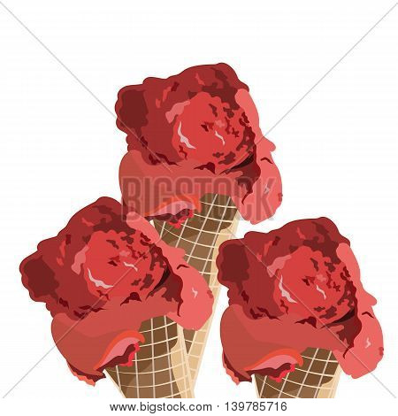 Red Ice cream Cones Vector isolated on white