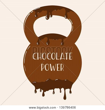 Vector chocolate kettlebell with melting effect. Kettlebel with label 