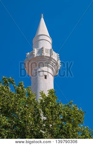 Minaret of the Suleiman Mosque in old town. Rhodes town Rhodes Greece
