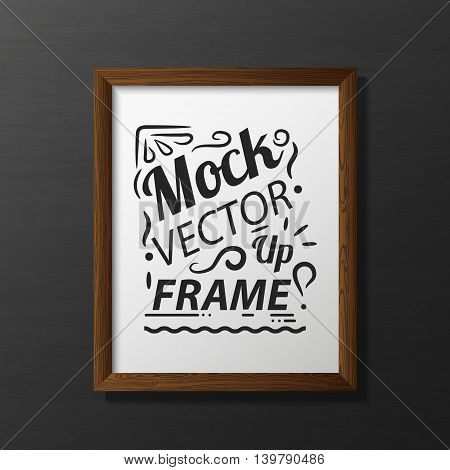 Vector illustration with the image and the object of the wooden frame, the empty frame for the illustrations inside. Frame for design. Frame in the style of photorealism.