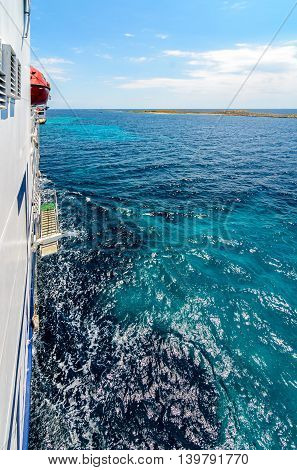 Starboard Side Of A Ferry Boat On The Adriatic Sea.