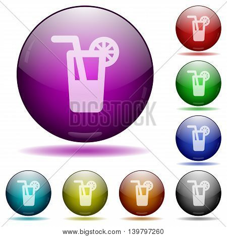 Set of color cocktail glass sphere buttons with shadows.