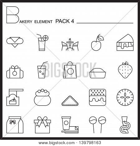 Bakery line icons set.Mono icons pack 4.Pictagram outline.