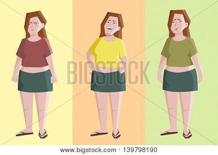 plain woman character with different expressions - funny cartoon with angry, laughing, sad female character