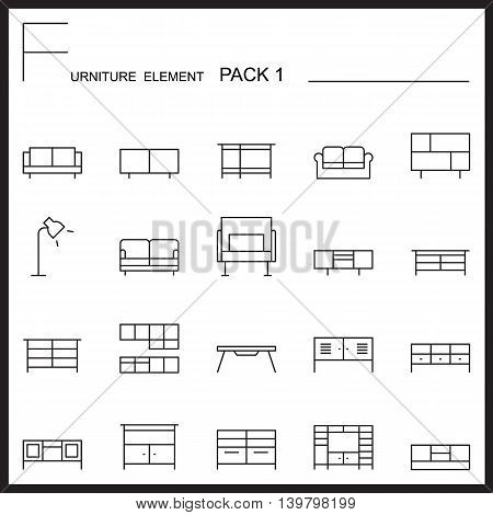 Furniture and home decorate line icons pack 1.Mono outline icons.pictogram illustration.