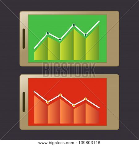 Vector stock of financial graphic chart set displayed on smart phone screen