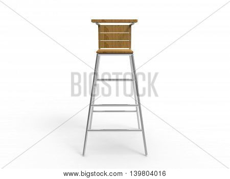 3d illustration of umpire chair. white background isolated. wood and steel. icon for game web. sport attribute.