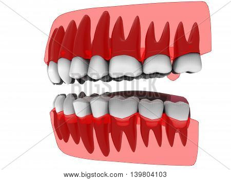 3d illustration of opened gum with teeth and tongue. icon for game web. white background isolated. colored and cute. anatomy part of the mouth.
