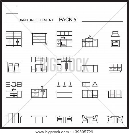 Furniture and home decorate line icons pack 5.Mono outline icons.pictogram illustration.