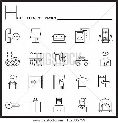 Hotel Element Line Icon Set 3.Mono pack.Graphic vector logo set.Pictogram design.