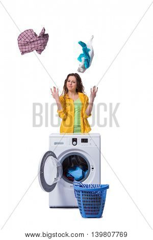 Woman feeling sressed after doing dirty laundry