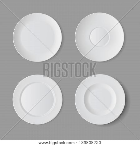 Vector Tableware Set of White Empty Plates Top View Isolated on Background. Table Setting