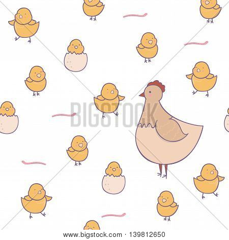 Cute children pettern with chiken and hen.