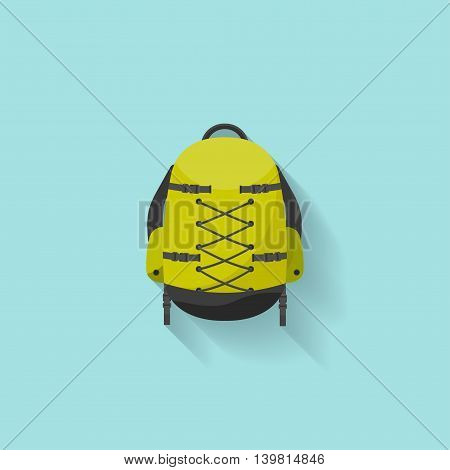 Backpack in a flat stzle. Vector illustration. School bag.Travel, camping or hiking. Tourism. Luggage