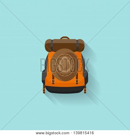 Backpack in a flat stzle. Vector illustration. School bag.Travel, camping or hiking. Tourism. Luggage