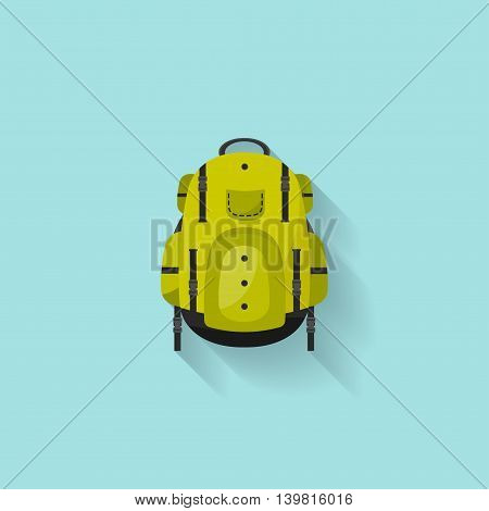Backpack in a flat stzle. Vector illustration. School bag.Travel, camping or hiking. Tourism. Luggage