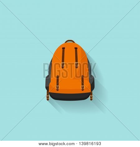 Backpack in a flat stzle. Vector illustration. School bag.Travel, camping or hiking. Tourism. Luggage