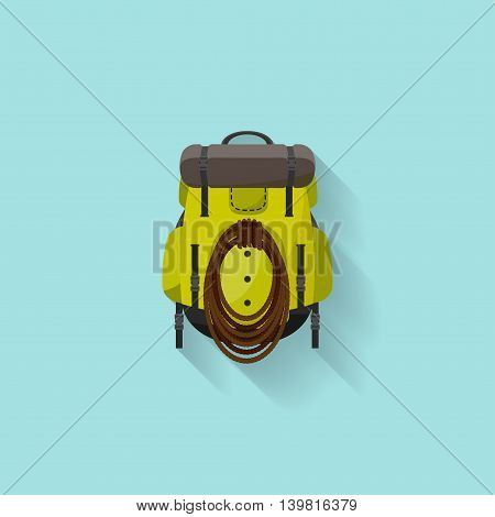 Backpack in a flat stzle. Vector illustration. School bag.Travel, camping or hiking. Tourism. Luggage