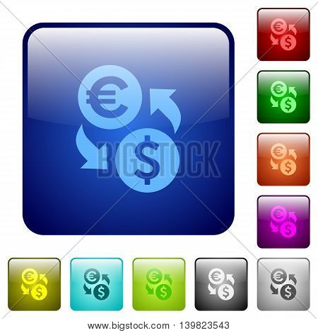 Set of Euro Dollar exchange color glass rounded square buttons