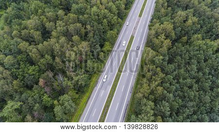 Aerial View Of Busy Road In Sosnowiec Poland.