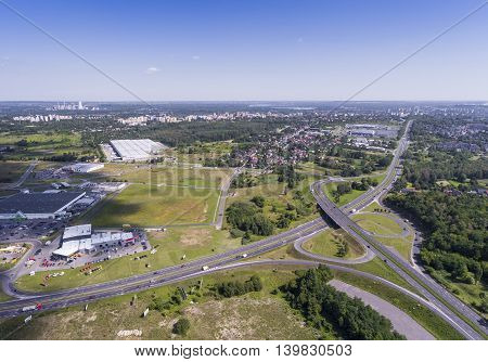 Aerial view of busy road in Sosnowiec Poland.
